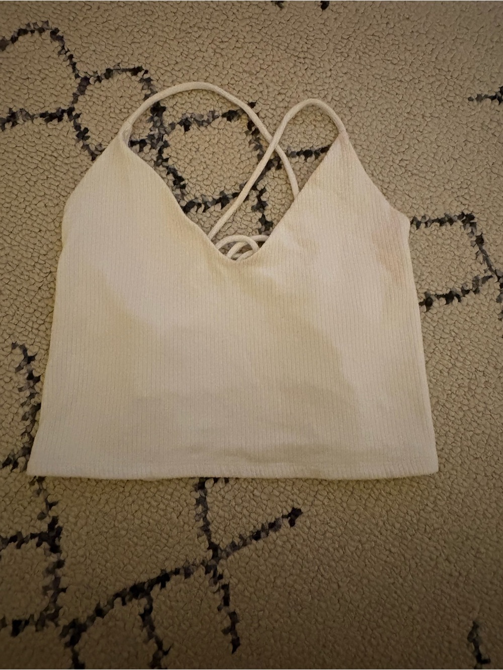 Garage Cream Ribbed Strappy V-Neck Crop Cami